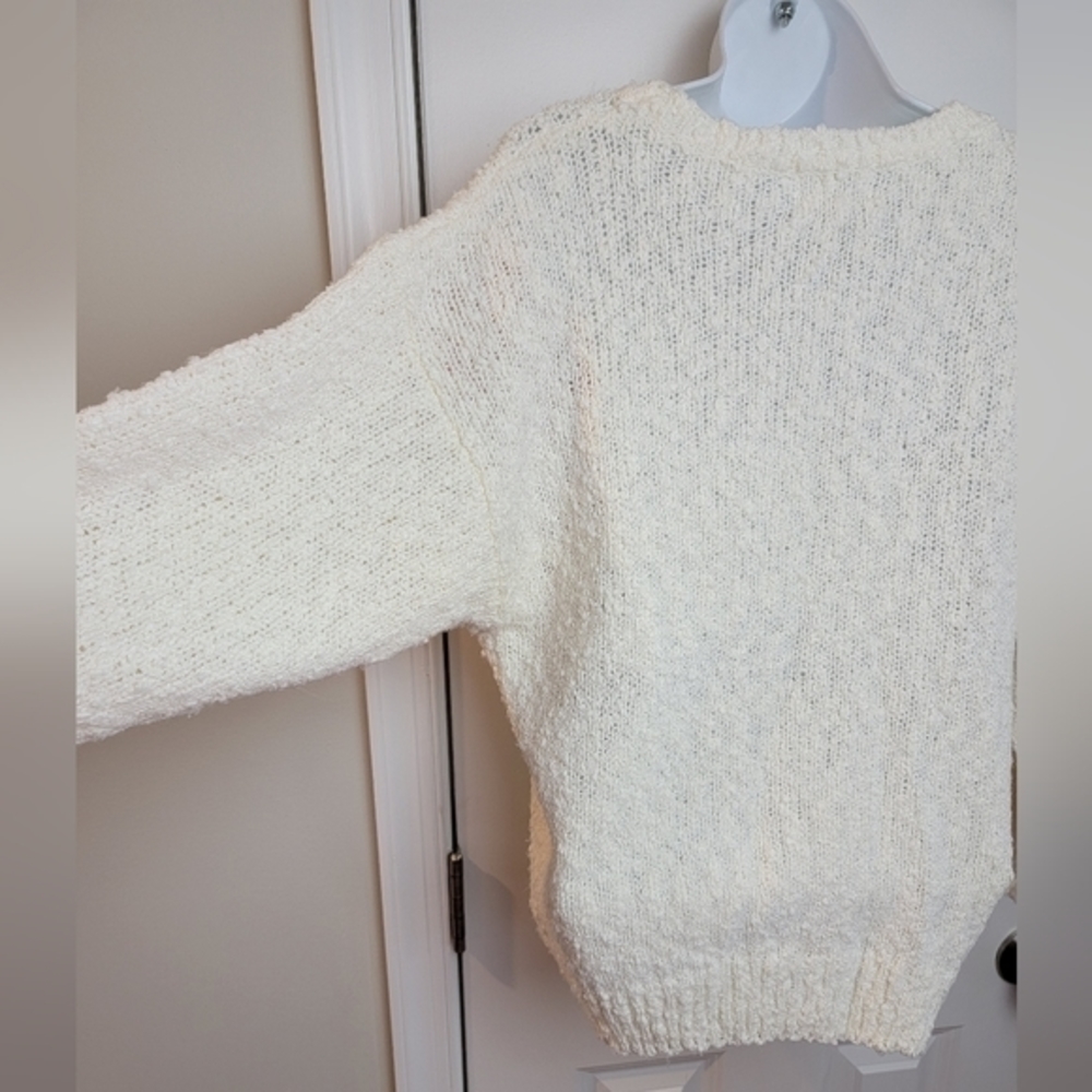 VINTAGE Here's A Hug Acrylic Sweater Cream Pastel Flowers Large - Picture 8 of 16